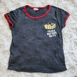 Charcoal Ringer Tee with Yellow Fries Graphic and Red Trim French Pastry